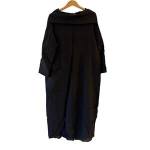 Belle France Cowl Neck Maxi Dress Size L/XL Black Long Sleeve Lagenlook Linen